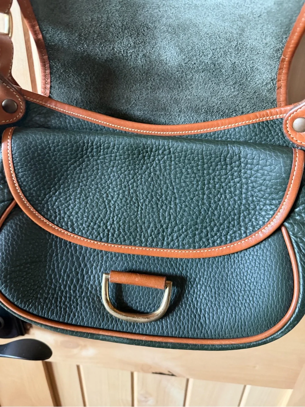 Dooney & Bourke Forrest Green Pebbled Leather Crossbody with Brown Trim